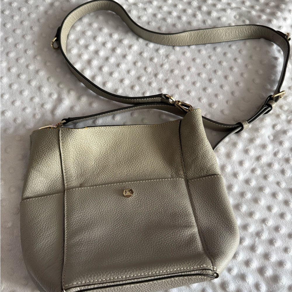 Henri Bendel Gray Leather Shoulder Bag with Gold Interior
